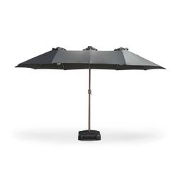Double Top 14.5 ft. Steel Cantilever Outdoor Patio Umbrella with base and LED Smart Strips in Khaki