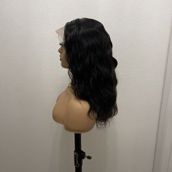 14” Raw Virgin Hair Full Lace Body Wave Wig.  Can be braided or worn in a high ponytail.