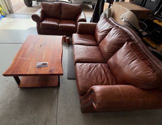 Brown Leather Sofa and Loveseat Set