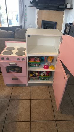 Kids Wooden Play Kitchen Set Pink
