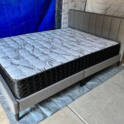 Gray New Queen Bed Sale With Nice Mattress Included