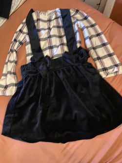 Girls Plaid Top and Suspender Skirt Set