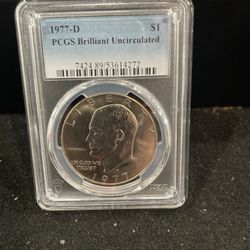 1977 D Brilliant Uncirculated Eisenhower Dollar Graded By PGCS 4-9