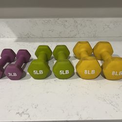 Set of Three dumbbell Weights 3lb, 5lb, 8lb 