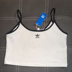 New Adidas Tank Top Medium White Stretchy Cotton Black Spaghetti Straps Original