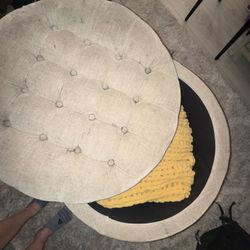 Ottoman With Storage Inside And Yellow Blanket Includes