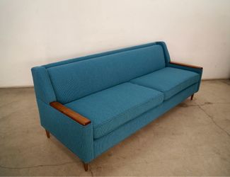 1960’s Mid-Century Modern Walnut Paw Knoll Tweed Sofa