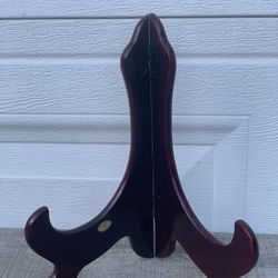 Vintage Burgundy Wood Folding Easel Stand 9.5” Plate Photo Art Display Holder
