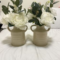 Decorative Flowers In Ceramic Vase (Qty 2)