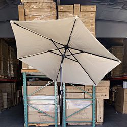 $45 (New in box) Solar led 9ft patio umbrella with tilt and crank, outdoor garden market (base not included) 