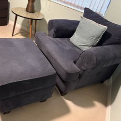 Blue Fabric Sofa Chair and Ottoman