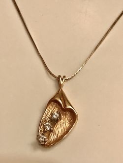 14K Solid Gold Heart Necklace with 3 Real Diamonds