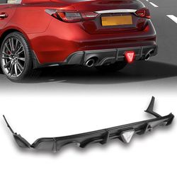 For 2018-2024 Infiniti Q50 Black 3D LED Rear Bumper Diffuser + Corner Extension -(2-PU-813-RLS-BK