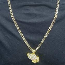 14k Gold Filled Cuban Chain, Praying Hands Pendant !