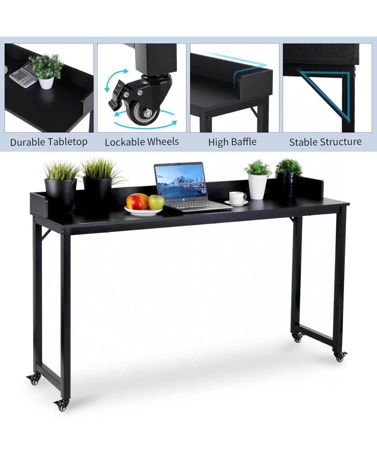 Overbed Table with 360° Wheels, Queen Size Mobile Bed Desk, Standing Workstation Laptop Cart, Over Bed Table w/Heavy Duty Metal Leg, Dining T