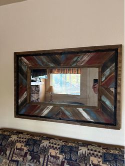Rustic Reclaimed Wood Chevron Wall Mirror