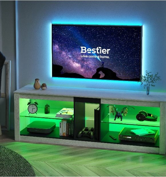 Entertainment Center with LED Lights TV Stand Media Console Table for TVs up to 60", new in box