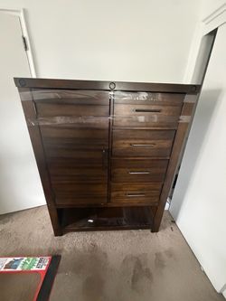 Dark Brown Wood Chest of Drawers with Cabinet Door