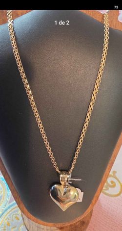 Solid Bismarck chain and puffed heart, 10k gold