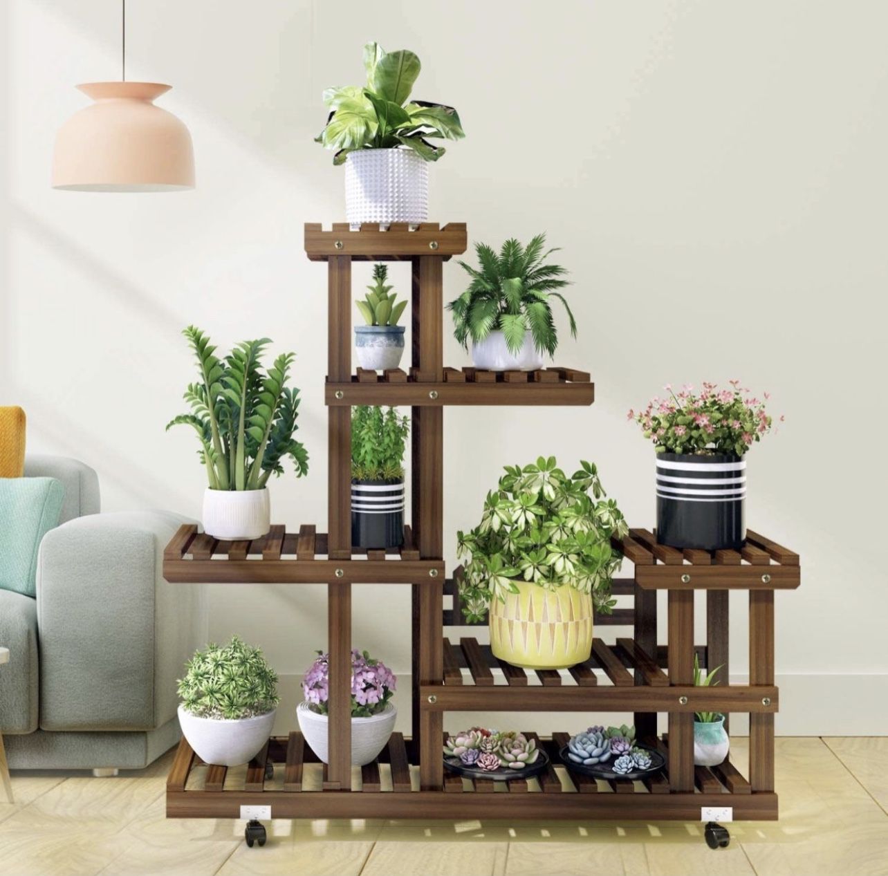 Wood Plant Stand Indoor Outdoor 5 Tier Flower Pot Stand Multiple Shelves Plant Display Rack Holder for Patio Garden, Living Room, Corner Balcony and B