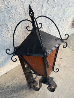 Spanish Revival Wrought Iron and Amber Glass Lantern