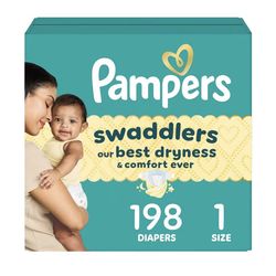 Pampers Swaddlers Diapers, Size 1 (8-14 lbs), 198 Count
