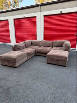 Brown 4 Piece U Shape Sectional Sofa With 2 Ottoman
