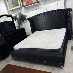 4pc Cal King Bedroom Set 🖤 Black Velvet 