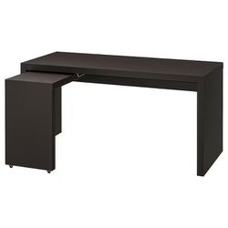 MALM Desk with pull-out panel, black-brown