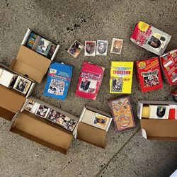 Box of sports cards. Football, baseball and basketball.