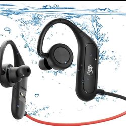 Waterproof Swimming Headphones with Mic, IP68, Stereo Sweatproof in-Ear Earphones, Noise Cancelling Headsets for Gym Running Workout, 16 Hours Playtim