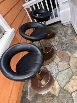 Set of 3 Black Leather Swivel Bar Stools