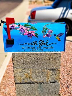 With God All Things Are Possible” – Hand-Painted Hummingbird Mailbox, Personalized Free, Medium #2 of 2