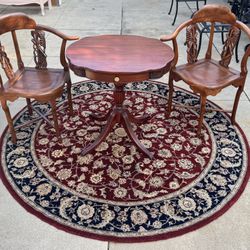 Vintage Mahogany Pedestal Drum Table & Ornate Corner Chairs 