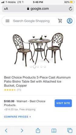 3-piece cast aluminum patio Bristol table set with attached ice bucket