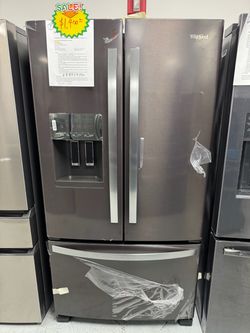 Whirlpool 25 cu.ft black stainless steel French door refrigerator with water and ice
