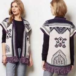 Anthropologie Angel Of The North Fringed Lamaline Sweater Vest XS/S Boho Tribal