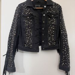 Studded Black Denim Jacket - Fringe & Rocker Vibes!