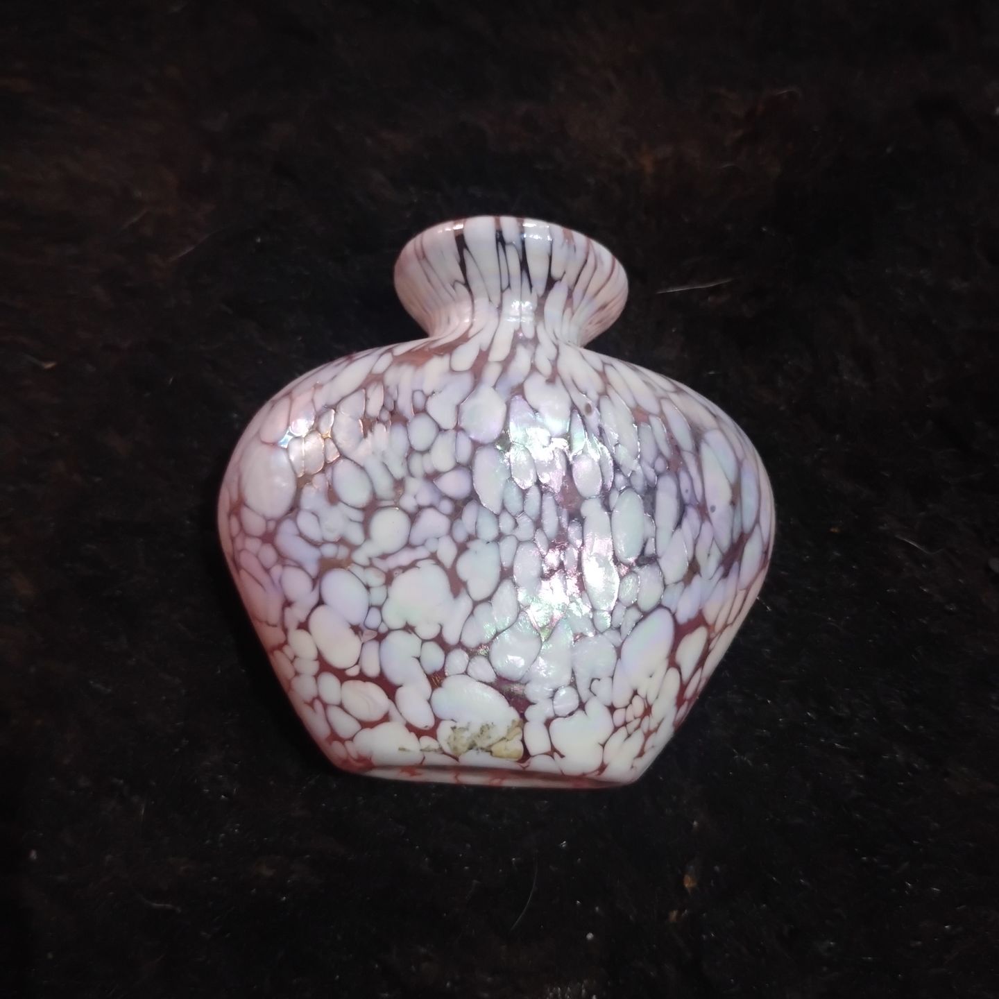 Vintage Silvestri Mouth Blown Glass Iridescent Deco Pink/White Vase