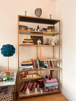 SAFAVIEH Home Collection Roiya Beige/Gold/Glass 6-Shelf Etagere Bookcase