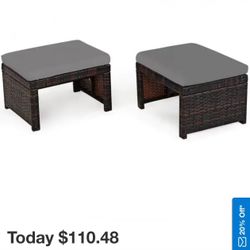 2 Pieces Cushioned Patio Rattan Ottoman Foot Rest - Gray - 19.5” x15.5 x15.5 X13 (LxWxH) New In The box