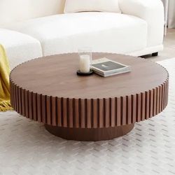32” Walnut Wood Round Coffee Table  [NEW] <Assembly Req'd>