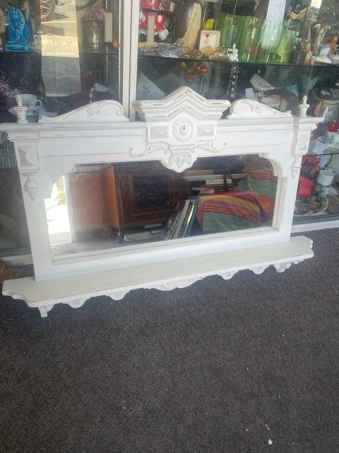Antique White Victorian Wood Mirror Excellent Condition