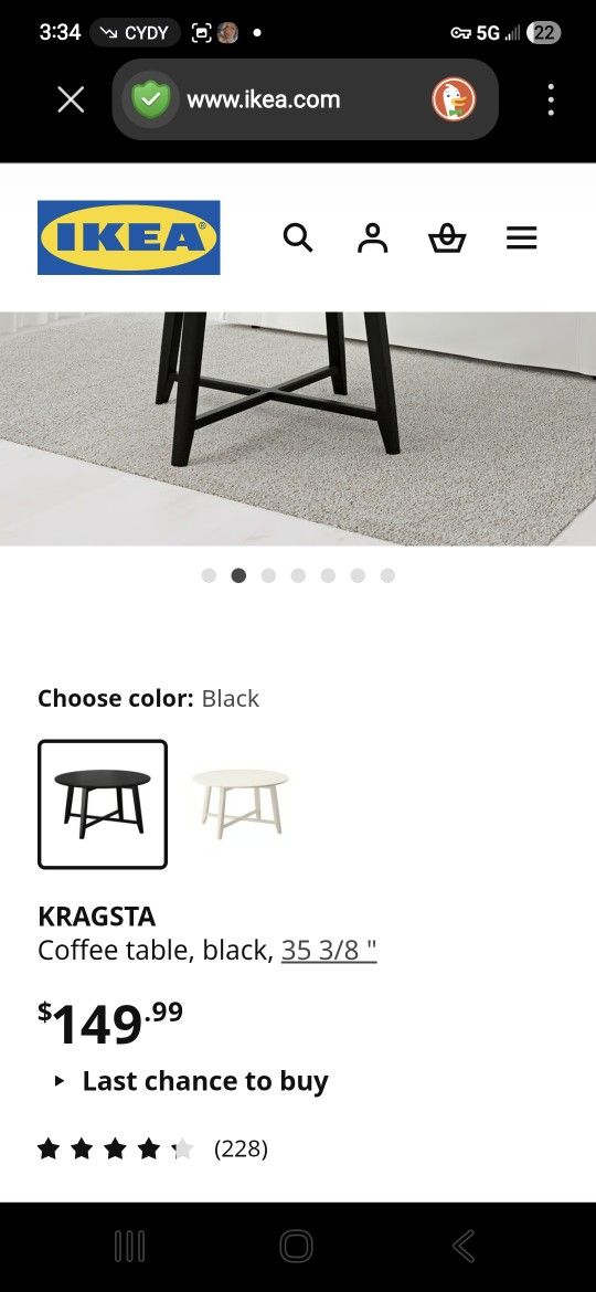 Ikea Black Wooden Coffee Table For Sale