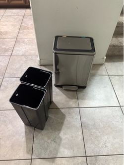 Dual bins stainless steel trash can