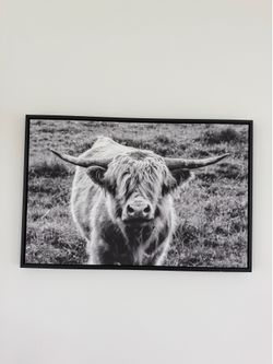 Large Framed Highland Cow Wall Art – 36” x 24” Farmhouse Decor