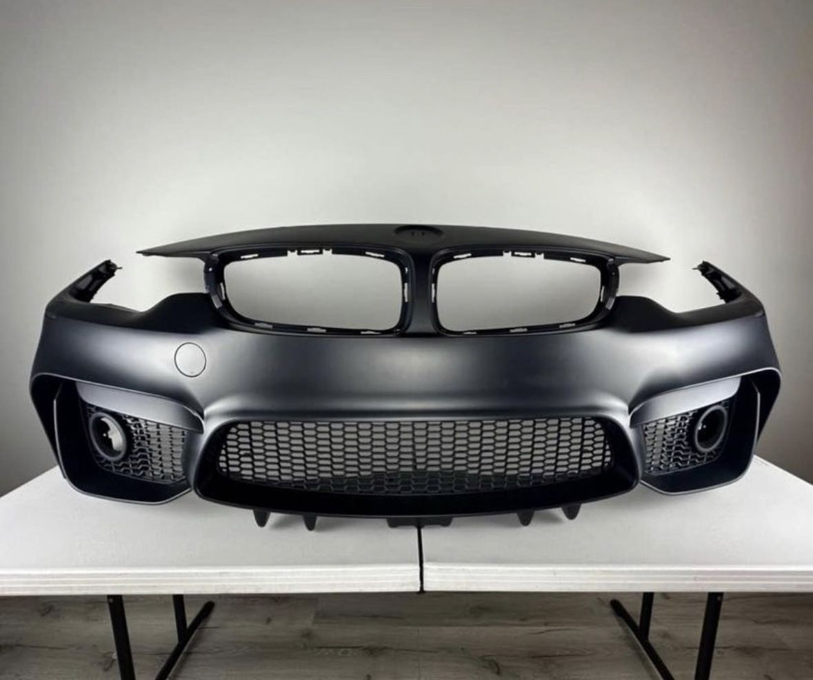 Bmw 12-19 F32 f36 3-series M4 Front Bumper With Lower Aero Fins Fog Lower grill 428i 430i 435 440i