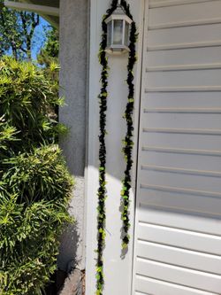 12' Halloween Dark Green Garland with Shiny Lime Green Frankenstein Decor