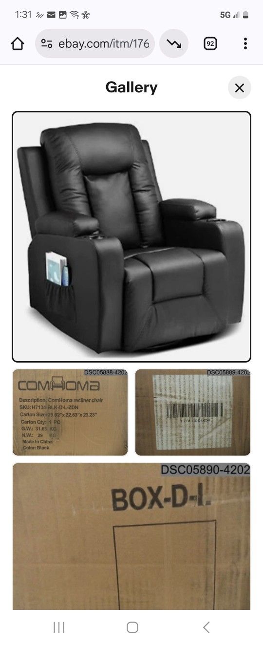 New ComHoma Black Leather Reclining Chair 99$