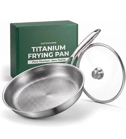 12-Inch Titanium-Surface Frying Pan with Glass Lid — New, Damaged Box